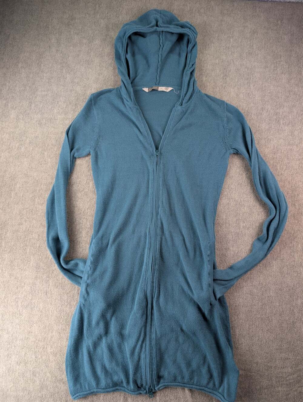 Athleta Teal Blue Longline Zip Up Hoodie Organic Cotton XS Cozy Minimalist